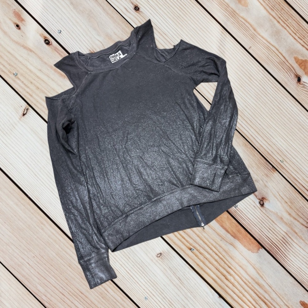 Pam & Gela M shimmery grey cold shoulder sweatshirt - Picture 2 of 12